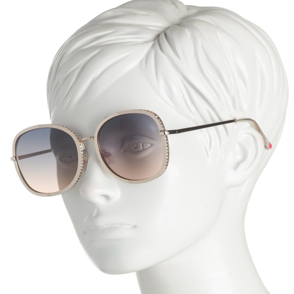 Betsey Johnson Rose Gold Frame Gradient Purple-Pink Lens Rhinestone Sunglasses - Picture 2 of 13
